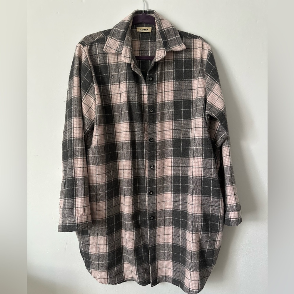 Cozy Adora Pink & Gray Plaid Flannel Style Shacket – Medium